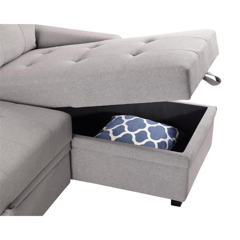 Light Gray Linen Reversible Sleeper Sofa U121703