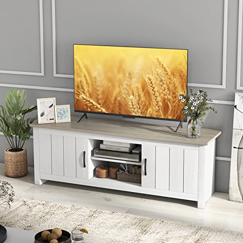 2 Doors TV Stand with Open Shelves and Cable Management Holes U532108